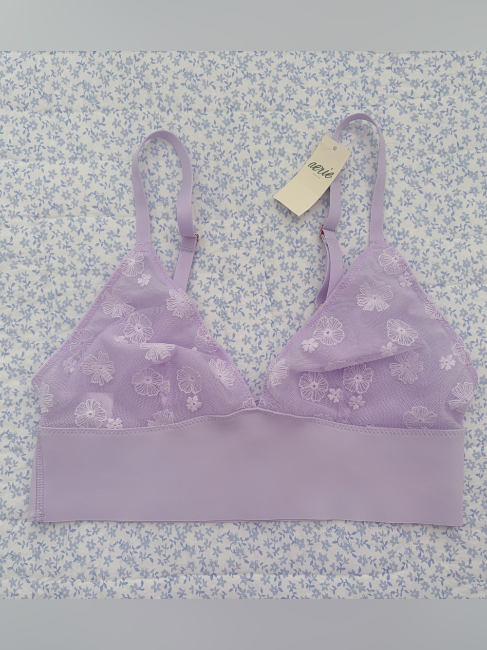 aerie floral embroidery mesh lavender bralette xsmall NWT
